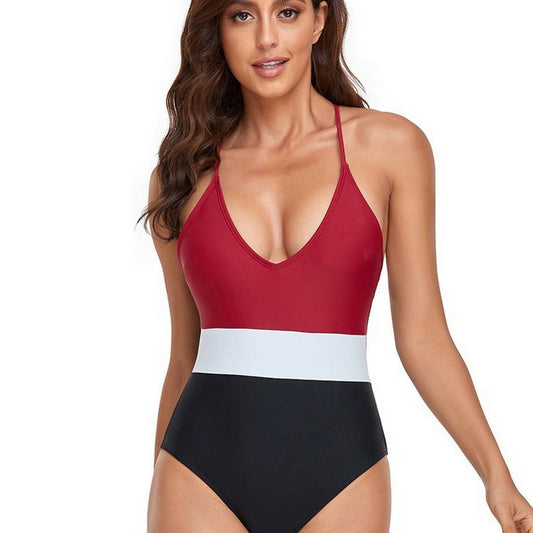 SEXY COLOR-BLOCK QUICK-DRYING ONE-PIECE SWIMSUIT