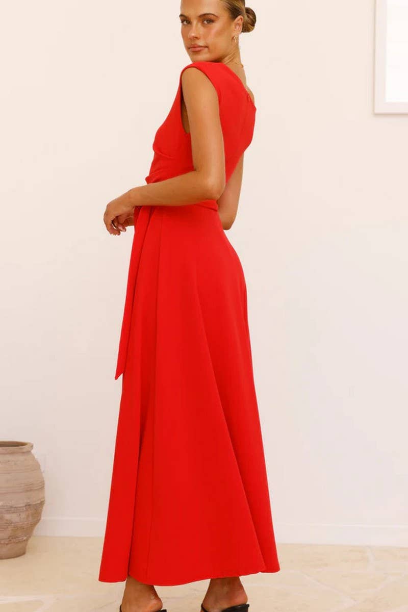 CWDMD5217_SOLID COLOR STYLISH TIE-BACK SEXY DRESS