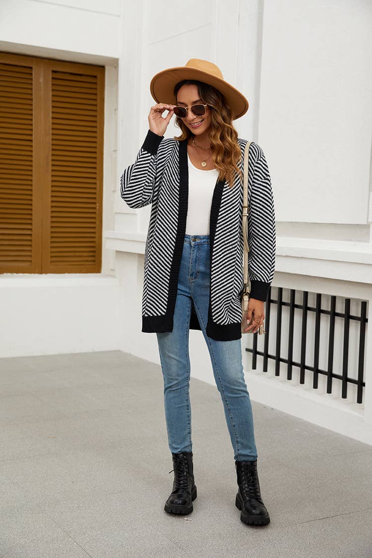 SLOUCHY STRIPED COLOR CARDIGAN