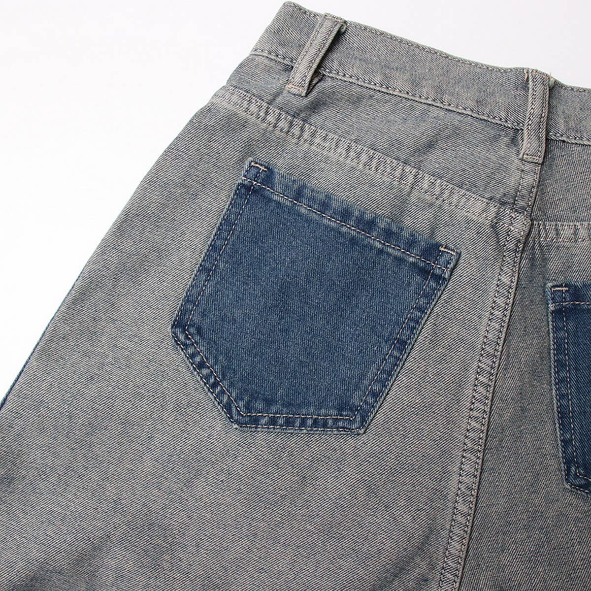 STRAIGHT LEG COLOR BLOCKING DENIM CASUAL PANTS_CWJP0202