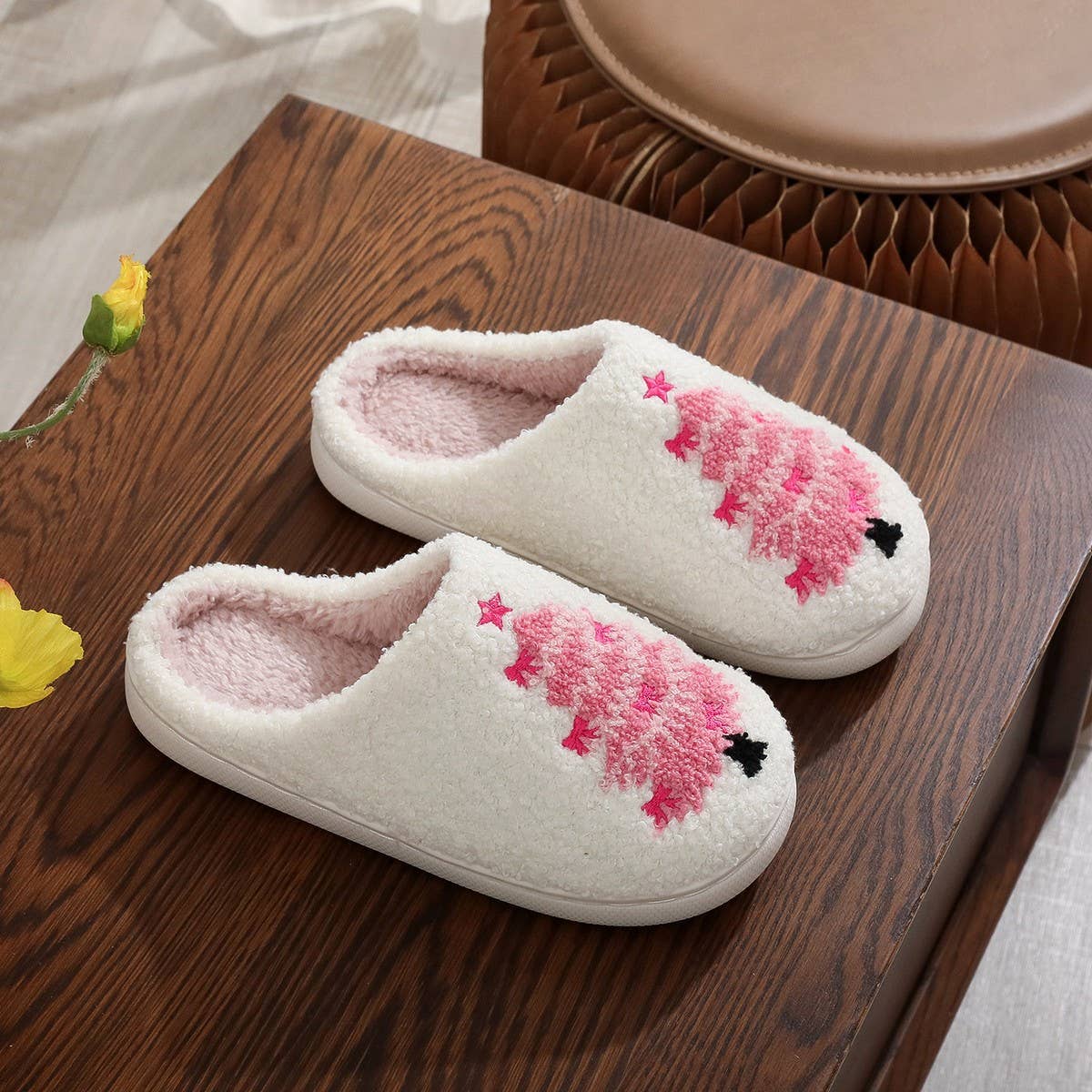 Cozy Pink Xmas Slippers Thick Soft Home Shoes_CWSHF00217