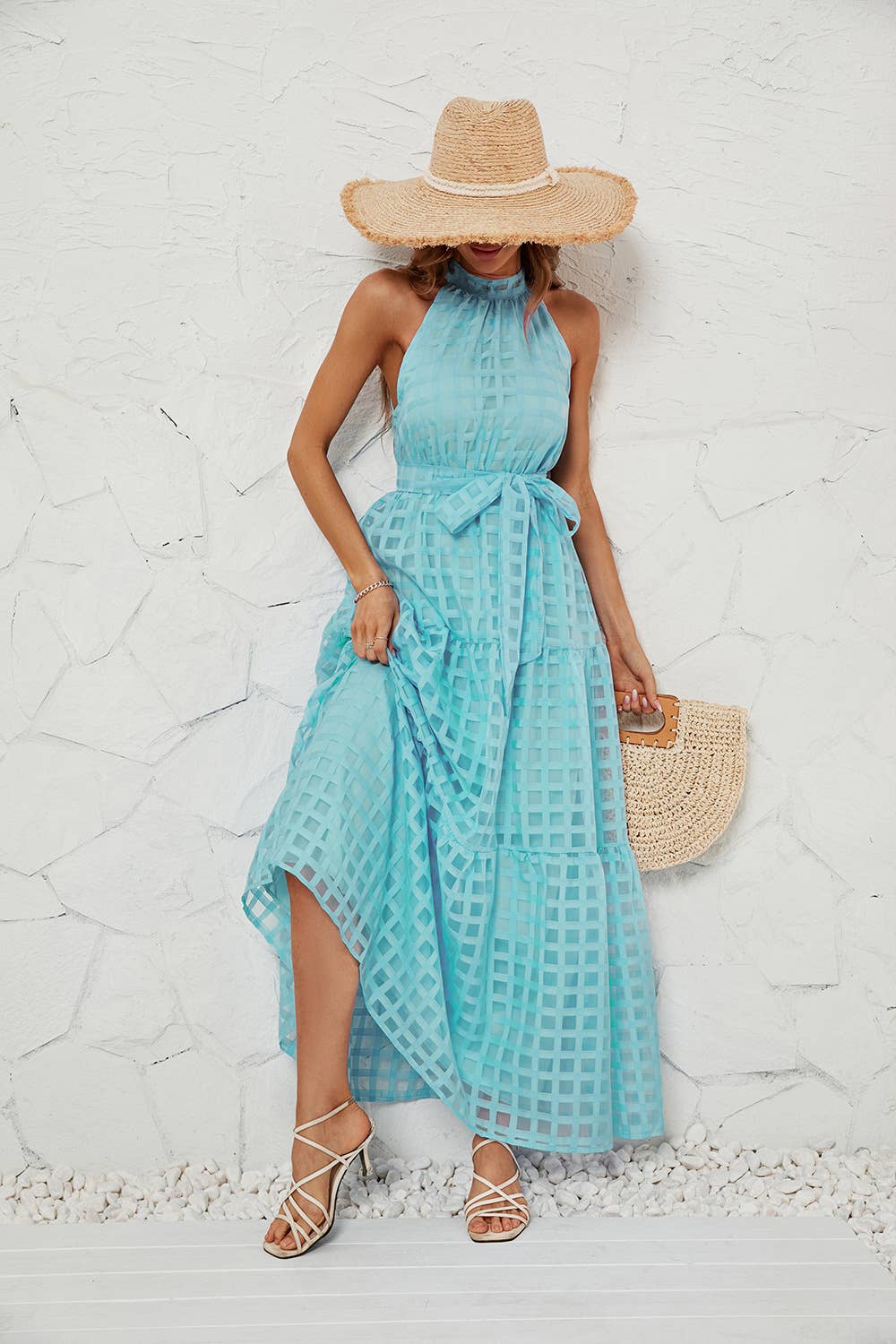 NECKLINE PEPLUM LONG DRESS