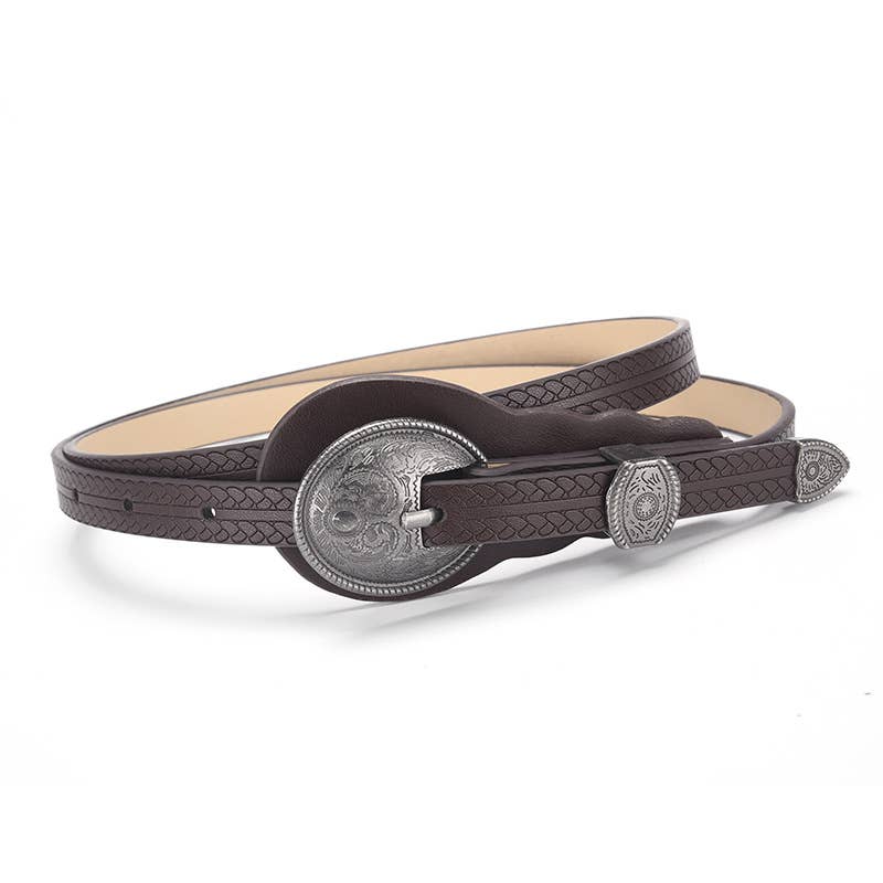 Retro slim waist belt with carved ethnic style