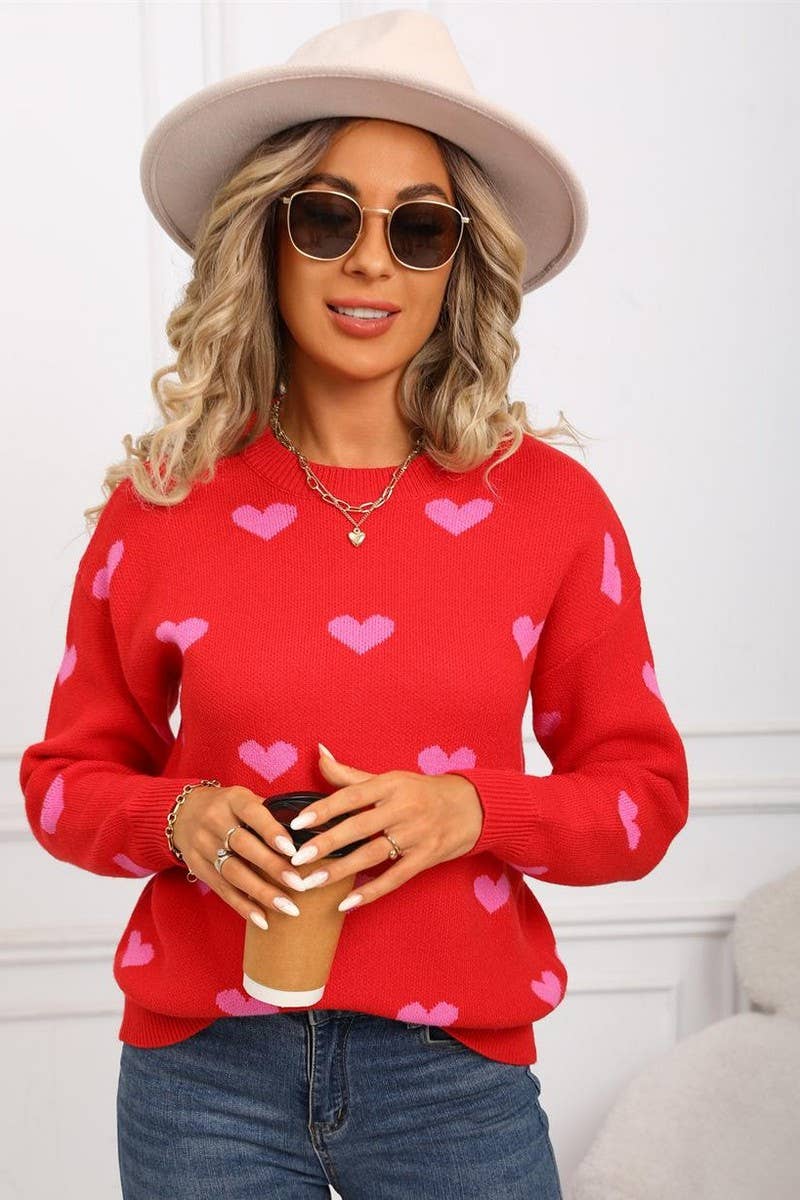 CWOSWL07578_PATCHWORK KNITTED VALENTINE'S DAY HEART SWEATER