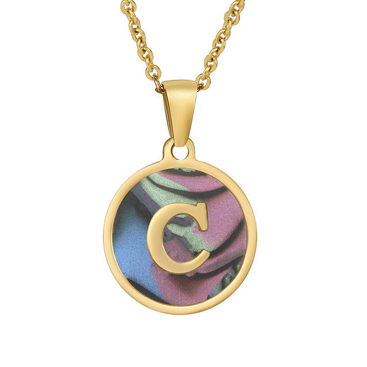 CIRCULAR SHELL ENGLISH LETTER PENDANT NECKLACE