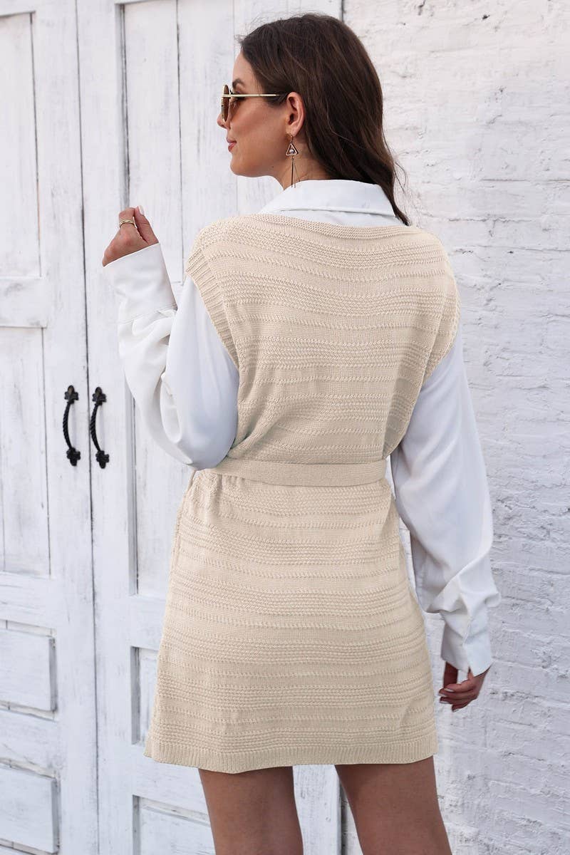 CWOSWL07401_WOMEN KNIT SWEATER VEST DRESS WITH SIDE TIES