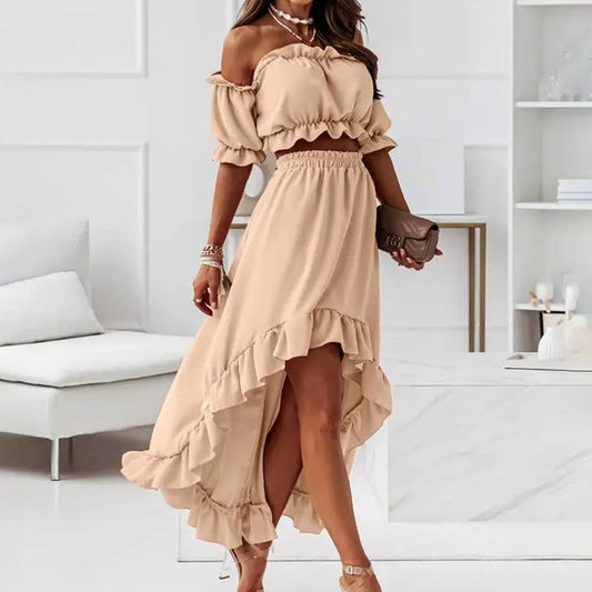 RUFFLED SKIRT IRREGULAR SHORT SLEEVE TWO-PIECE SET