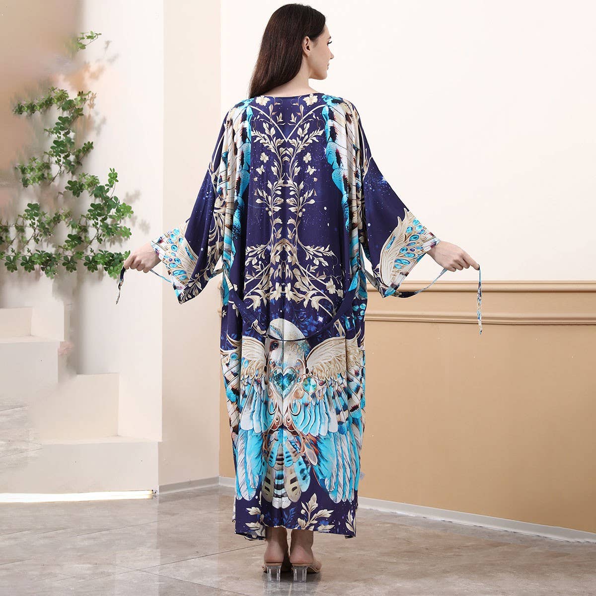 Peacock Floral Print Beach Cover-Up for Bikini_CWMM6304