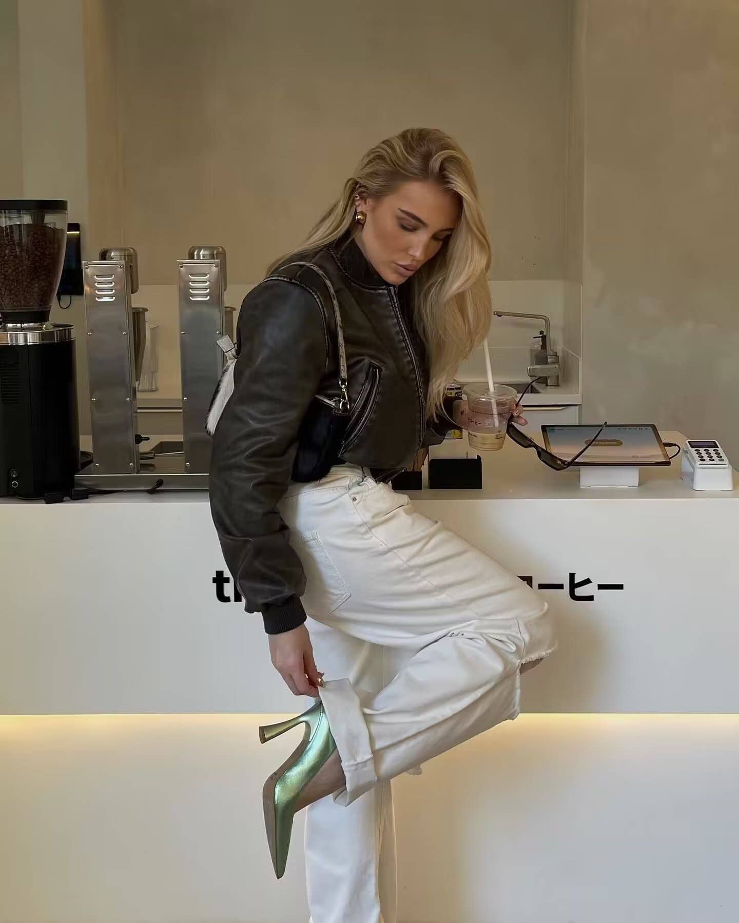 Stand-up collar motorcycle pilot leather jacket