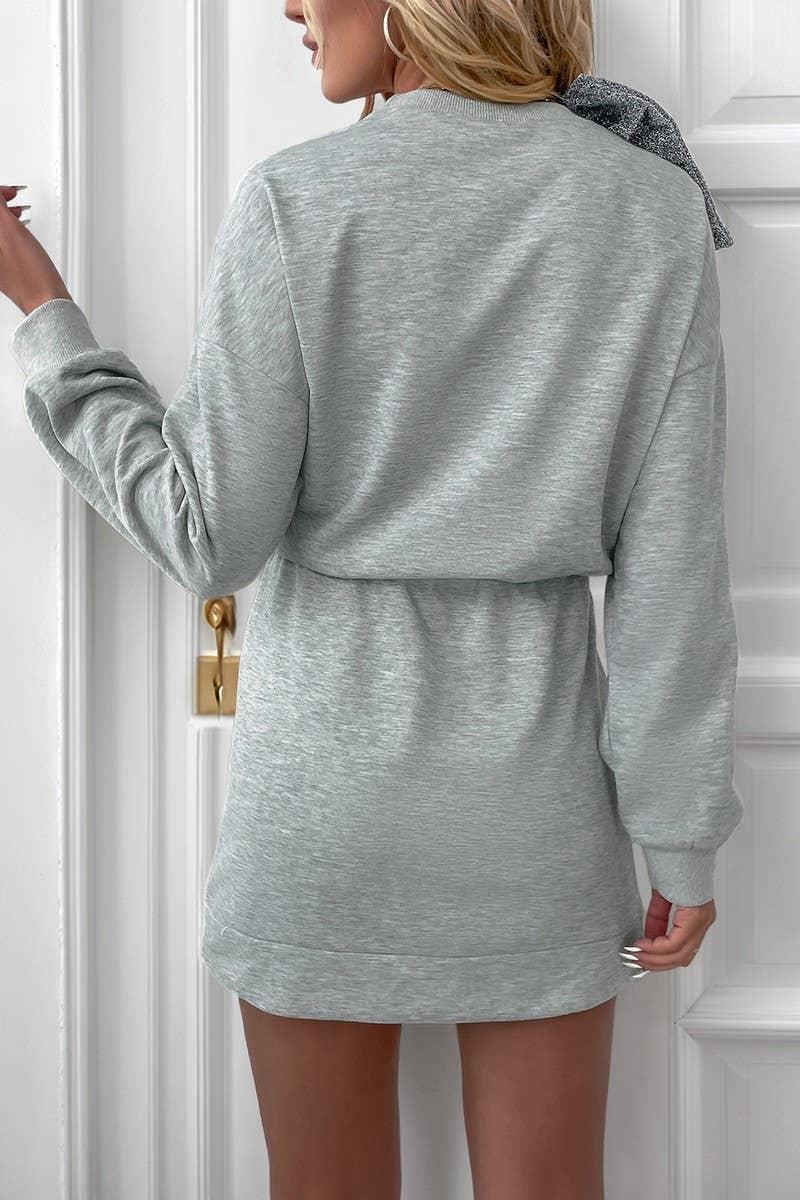 CWDSD6402_MID-LENGTH 3D BOW PARTY SWEATSHIRT DRESS