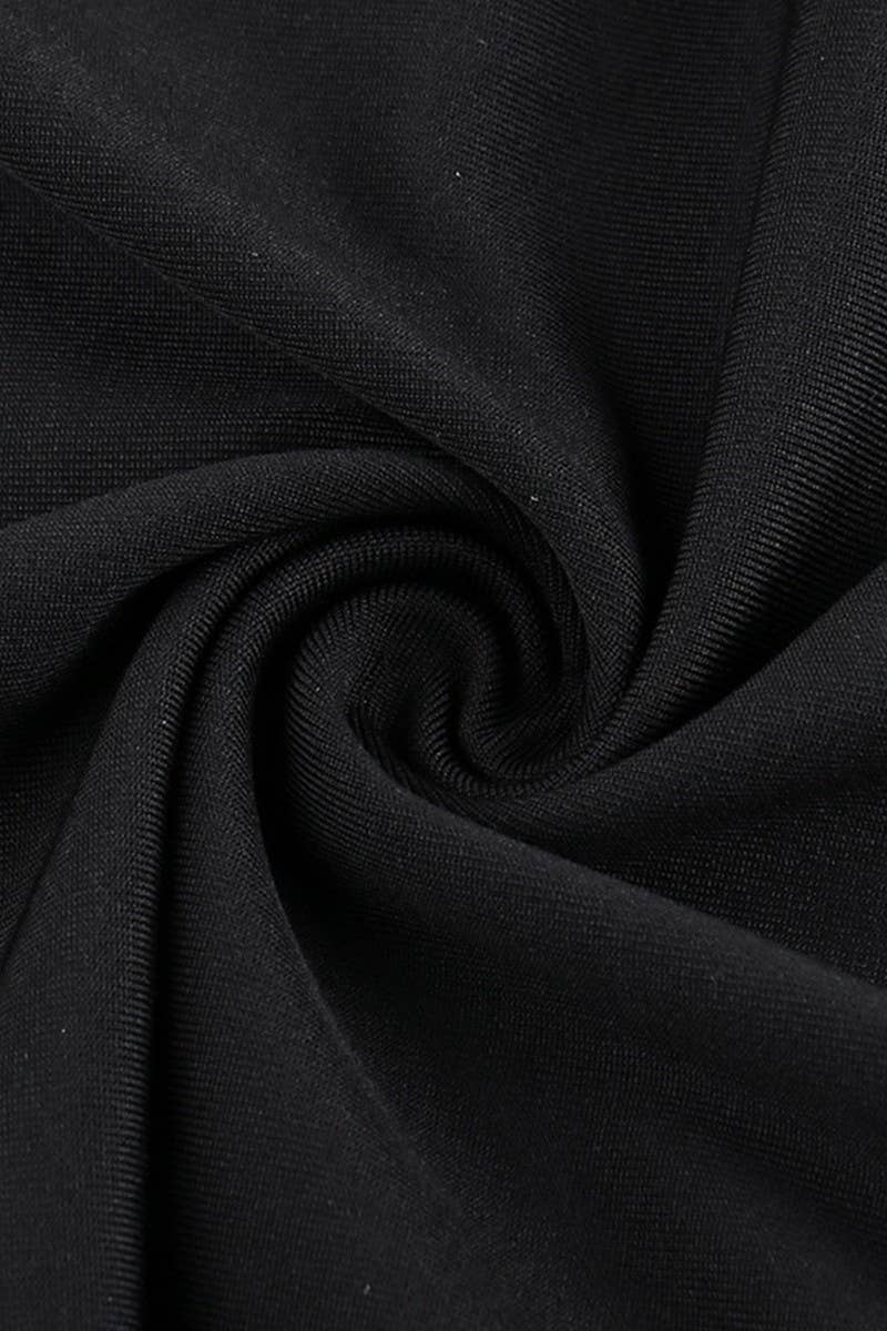 CWDMD4240_ONE-SHOULDER MESH RIBBON ELEGANT BLACK DRESS