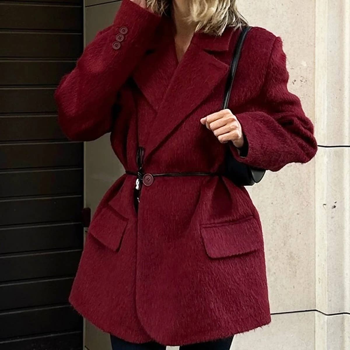 Elegant V-Neck Wool Jacket ? Spring Loose Fit