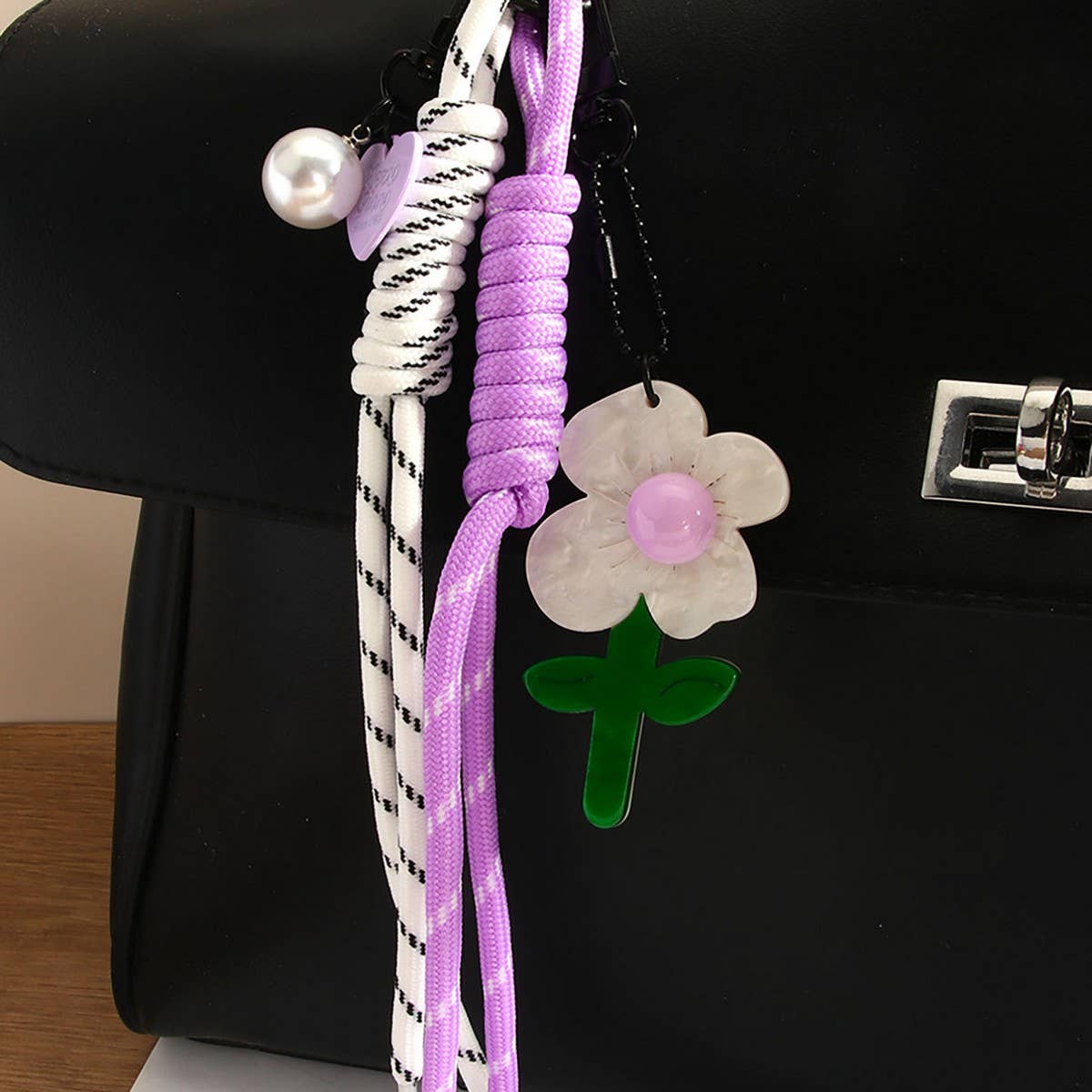 Colorful Acrylic Flower Keychain with Pearls