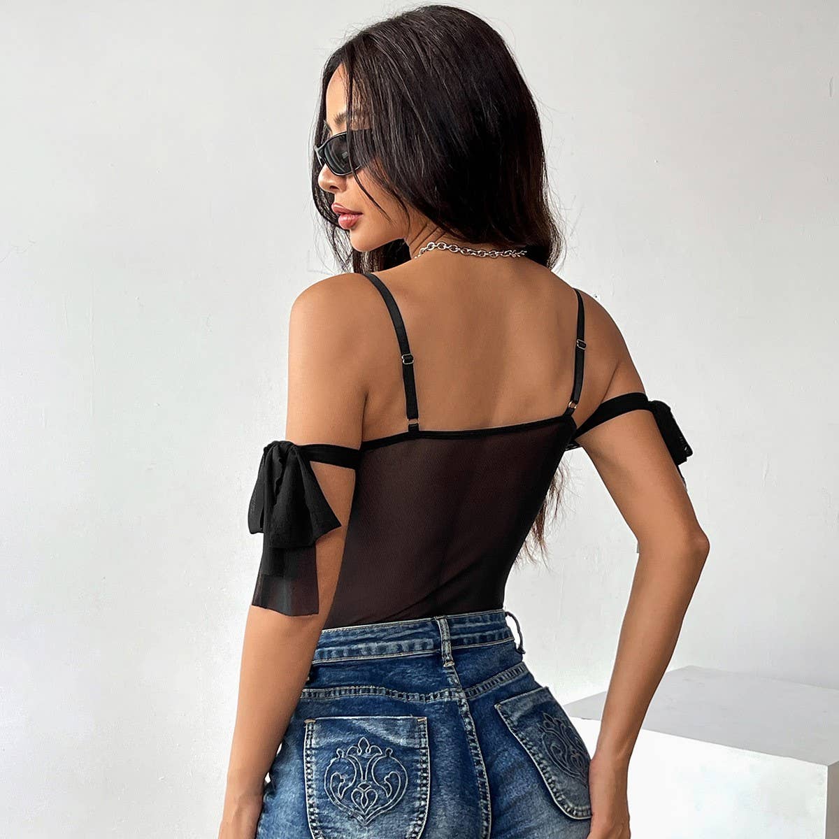 SEXY SEE-THROUGH LACE AND MESH BODYSUIT