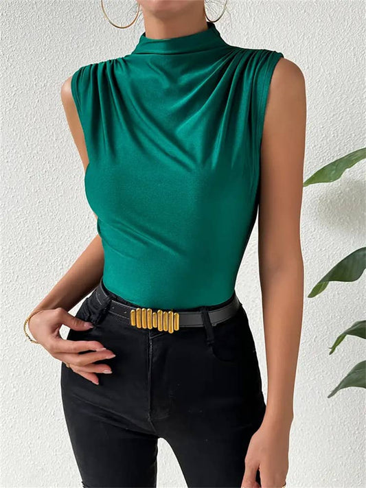 Knitted stretch collar sleeveless top