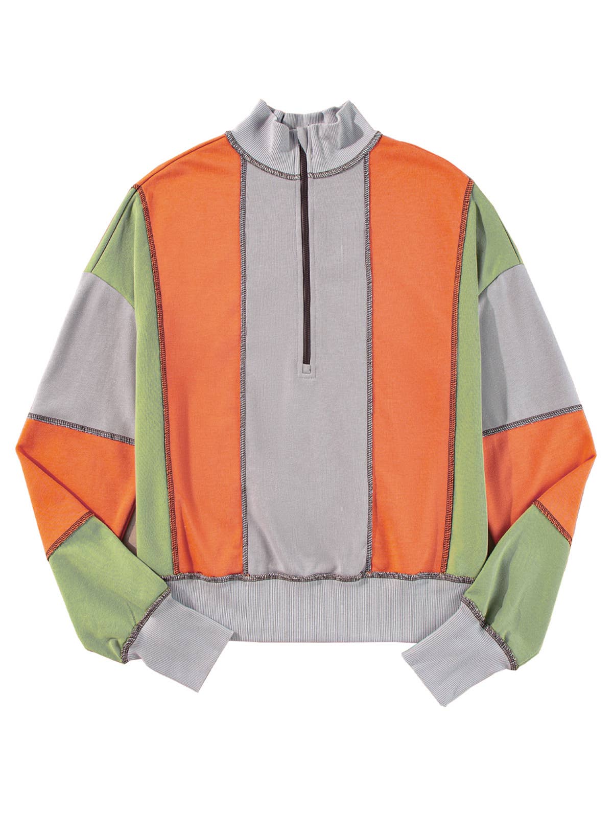 SIMPLE FASHION COLOR MATCHING CASUAL PULLOVER TOP