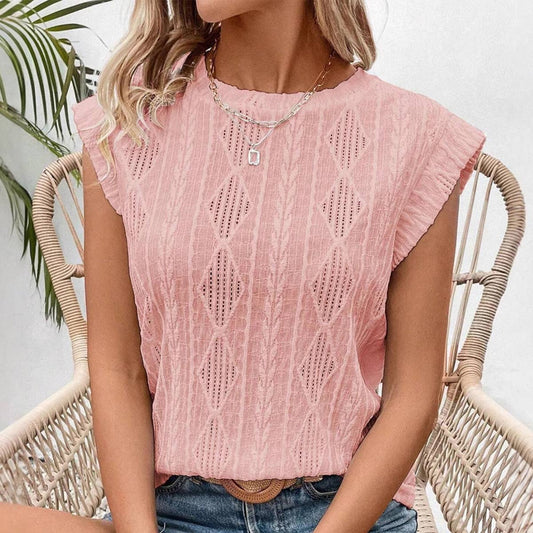Fashion round neck hollowed-out short sleeve top