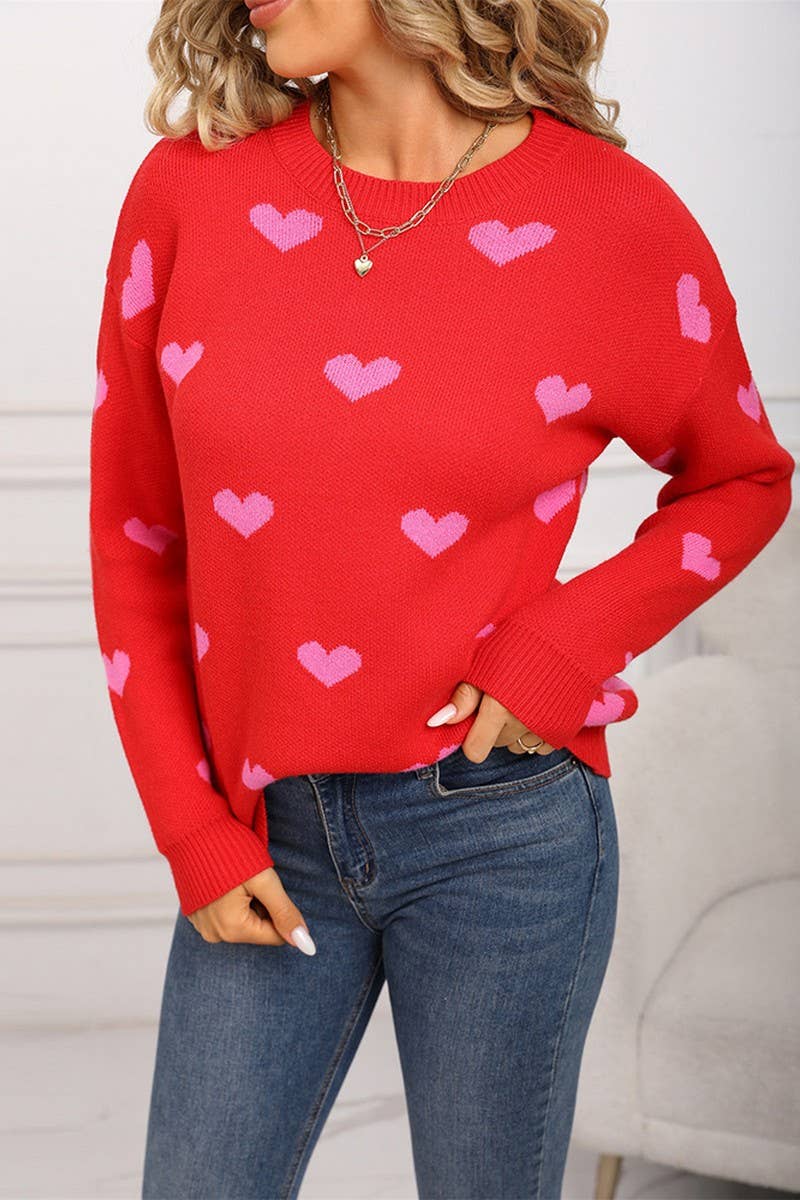 CWOSWL07578_PATCHWORK KNITTED VALENTINE'S DAY HEART SWEATER