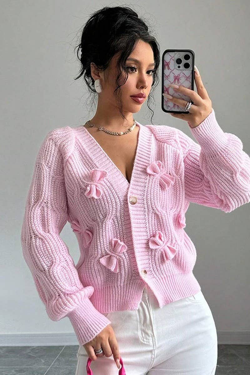 CWOCAL00687_SOLID LONG SLEEVE BOW KNIT CARDIGAN