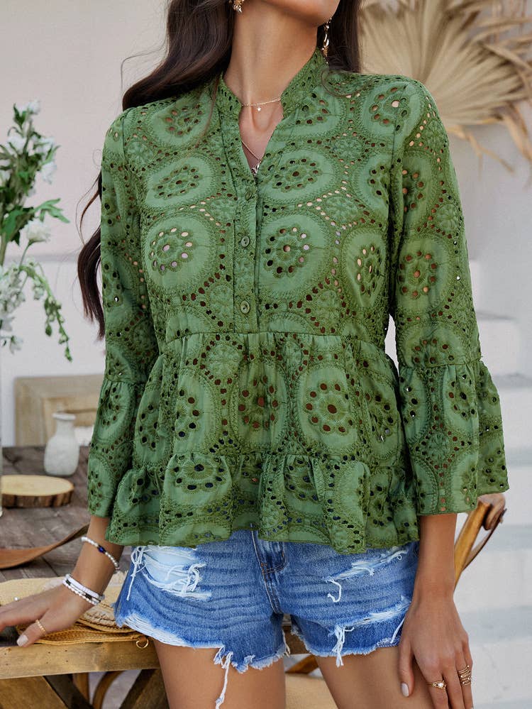 Leisure solid color V-neck single breasted shirt