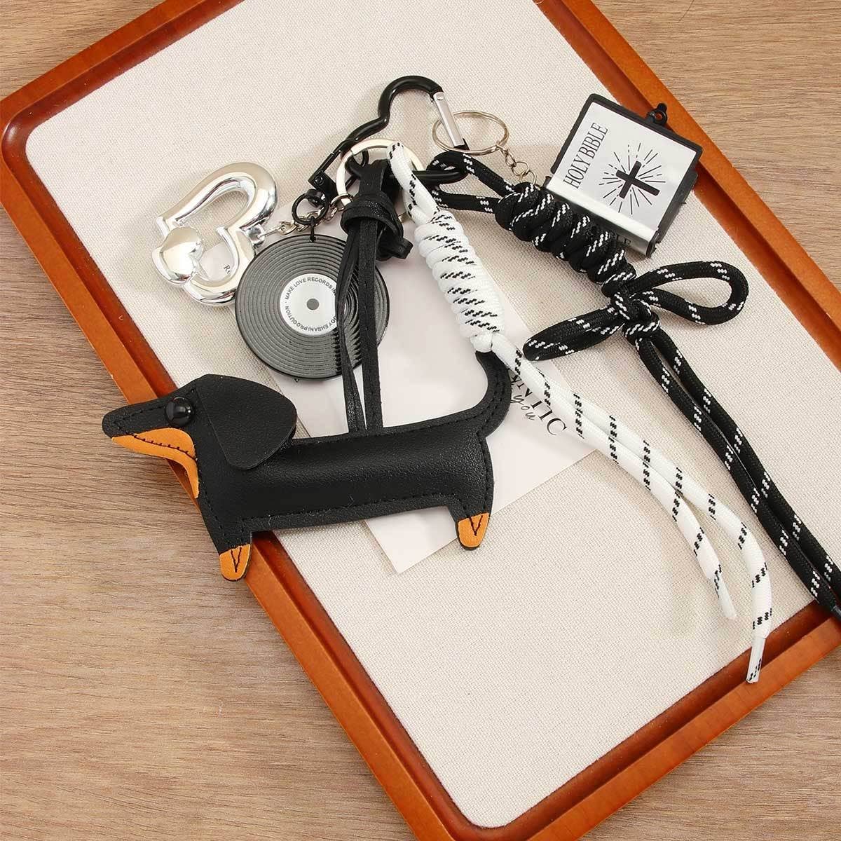 Dachshund PU Keychain with Book & Tennis Cord