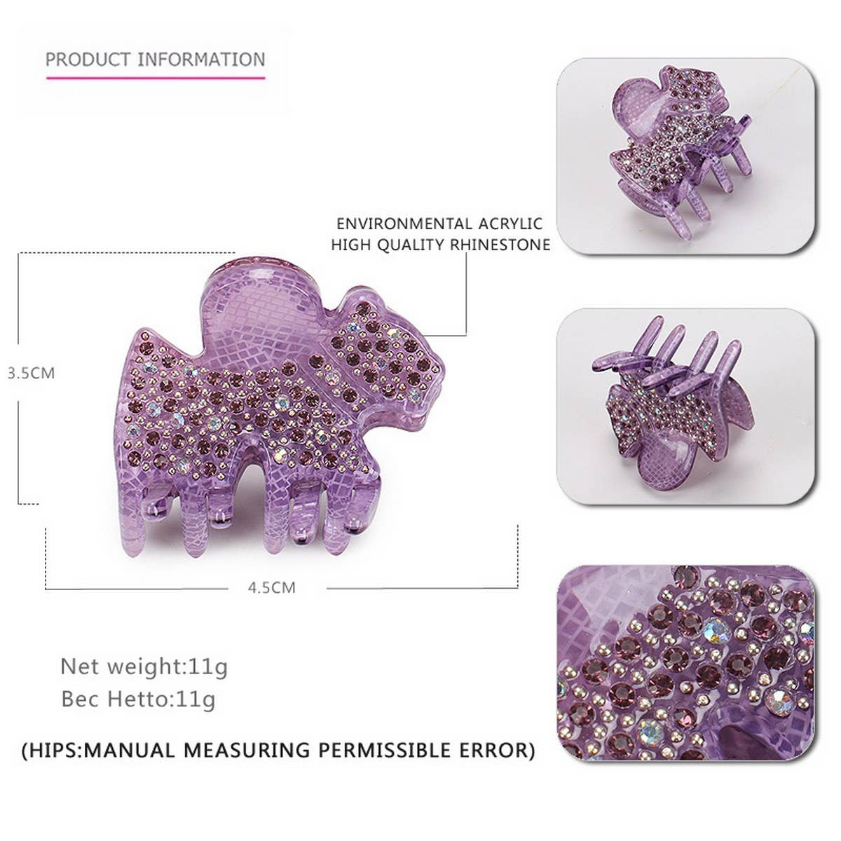 CLIP GENTLE STYLE PINK ACRYLIC MINI HAIR CLIP