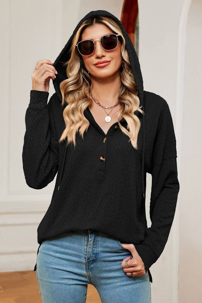 CWOHOL0984_SOLID COLOR BUTTON-UP HOODIE WITH LONG SLEEVES