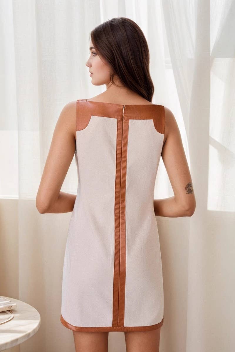 CWDHL1080_COMMUTER SQUARE NECK PATCHWORK SLIM DRESS