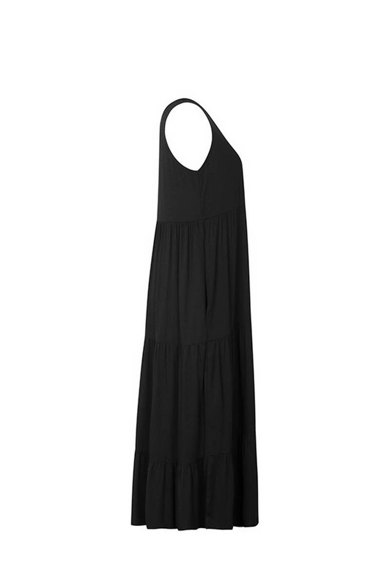 CWDMD4955_SUMMER BUTTON POCKET SLEEVELESS MIDI DRESS