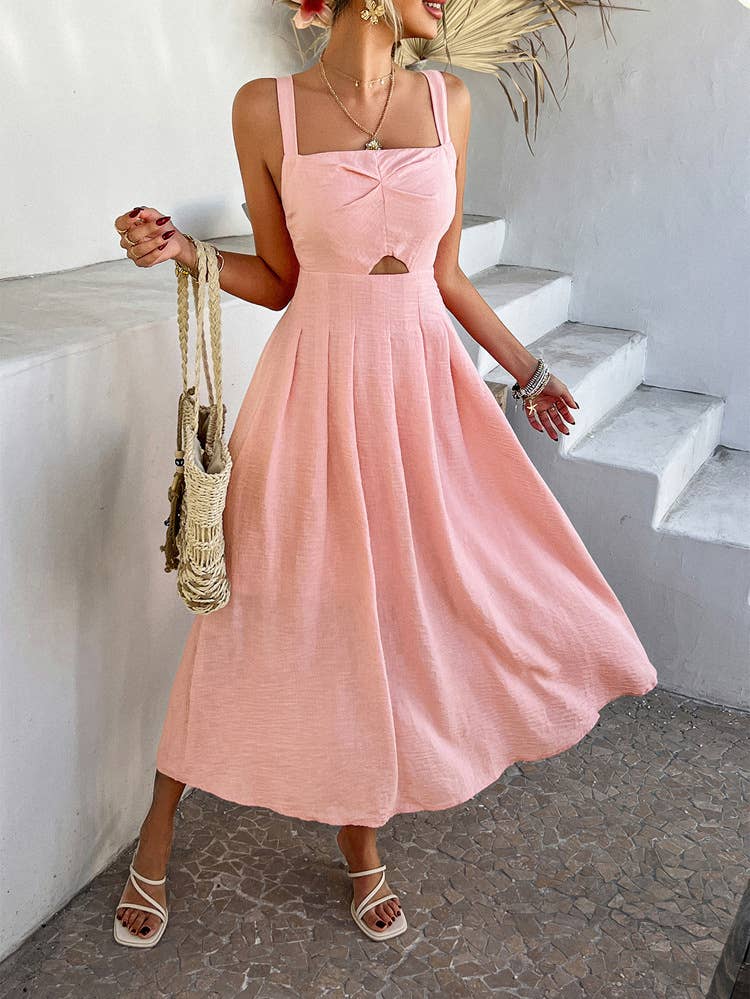 Holiday-chic solid color high-waisted dress