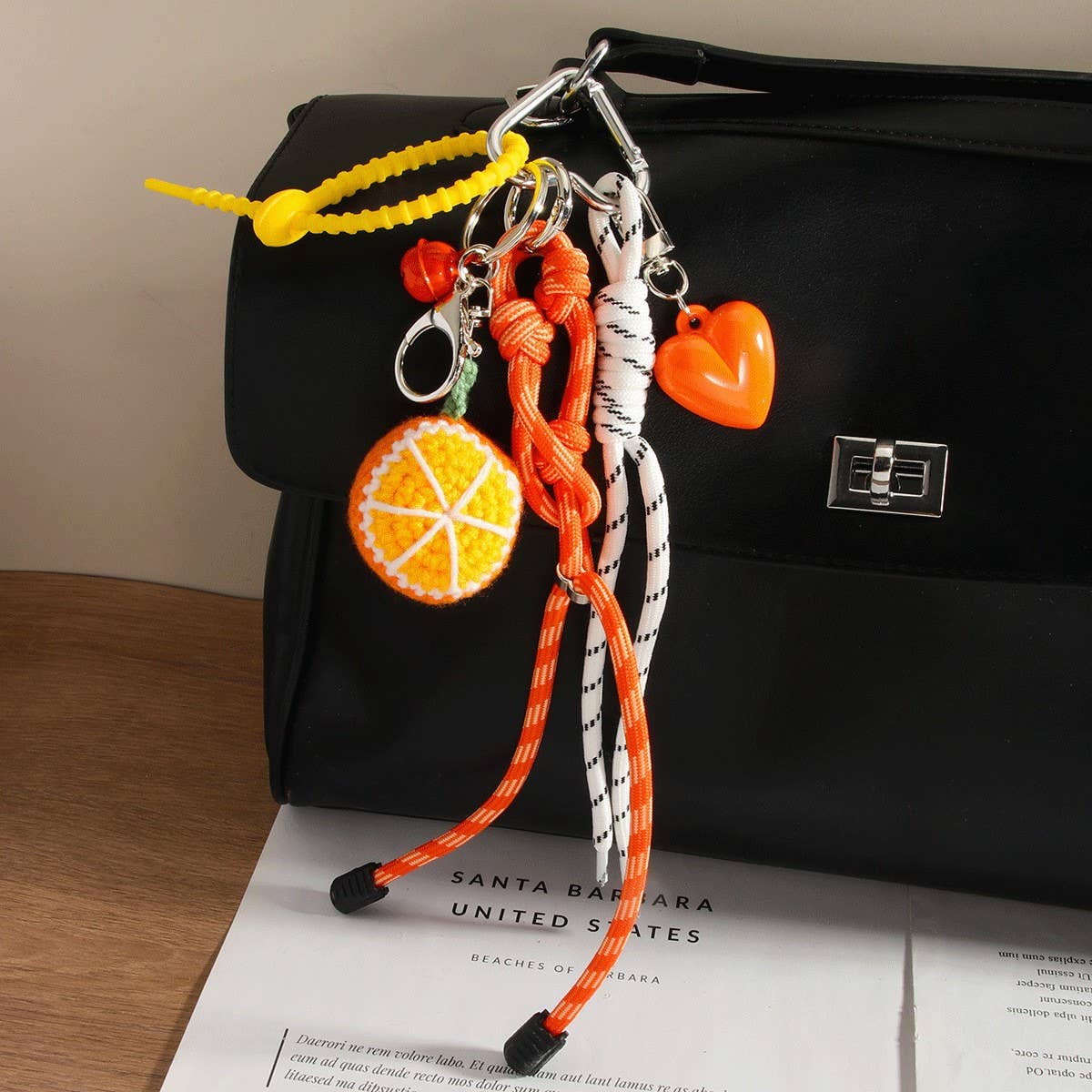 Handmade Orange Keychain with Heart & Bell