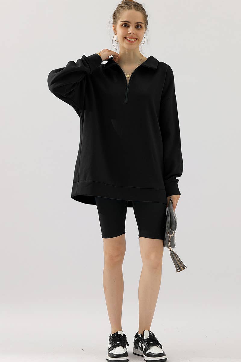 CWOHOL431_Zip Neck Lightweight Pullover Sweatshirt