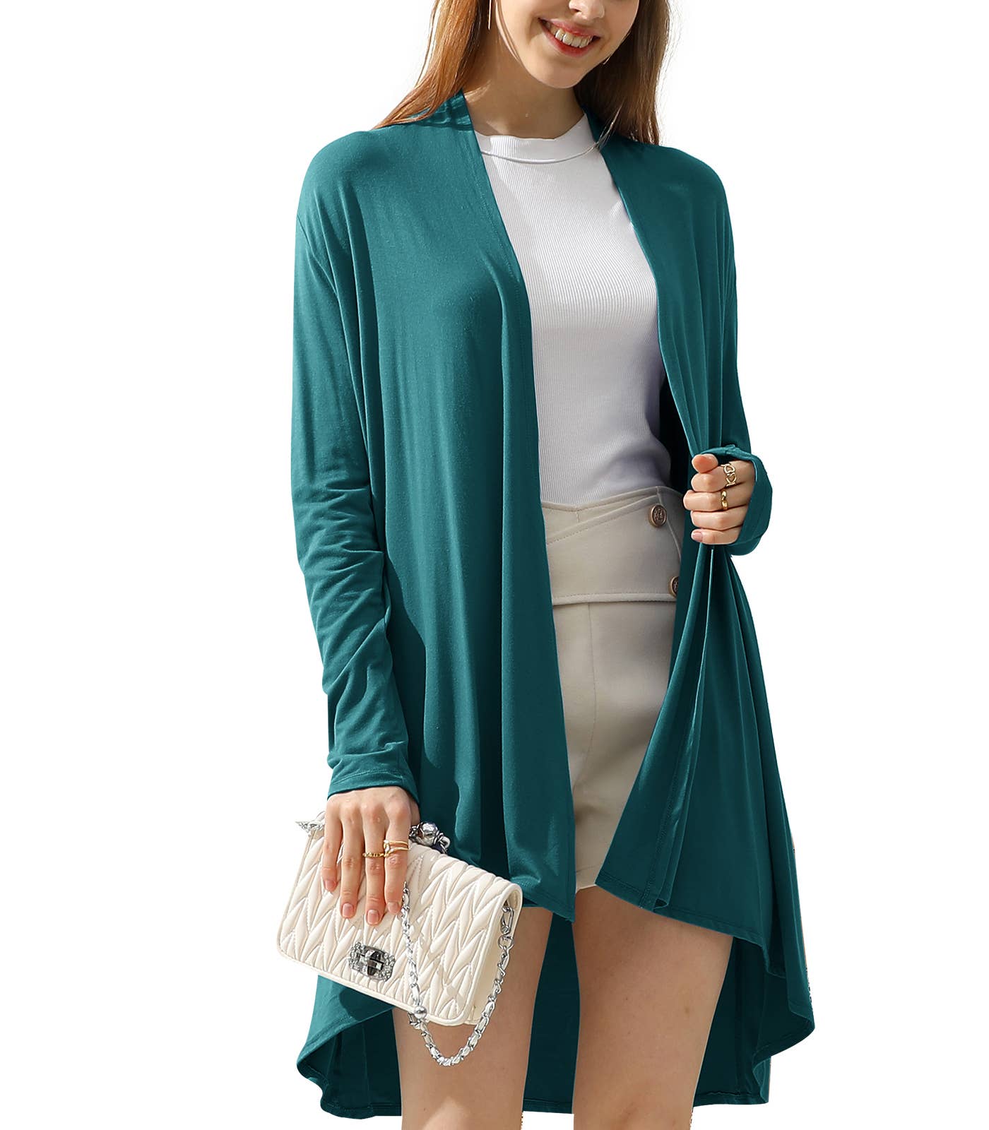 AWTL074_Long Sleeve Casual Open Front Long Cardigan