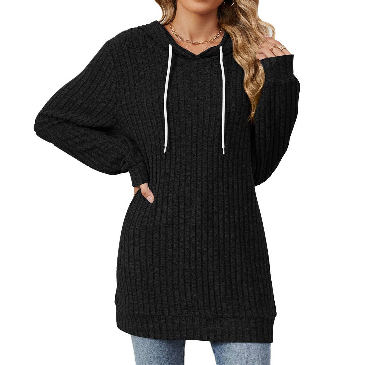 Hooded drawstring casual long-sleeved hoodie