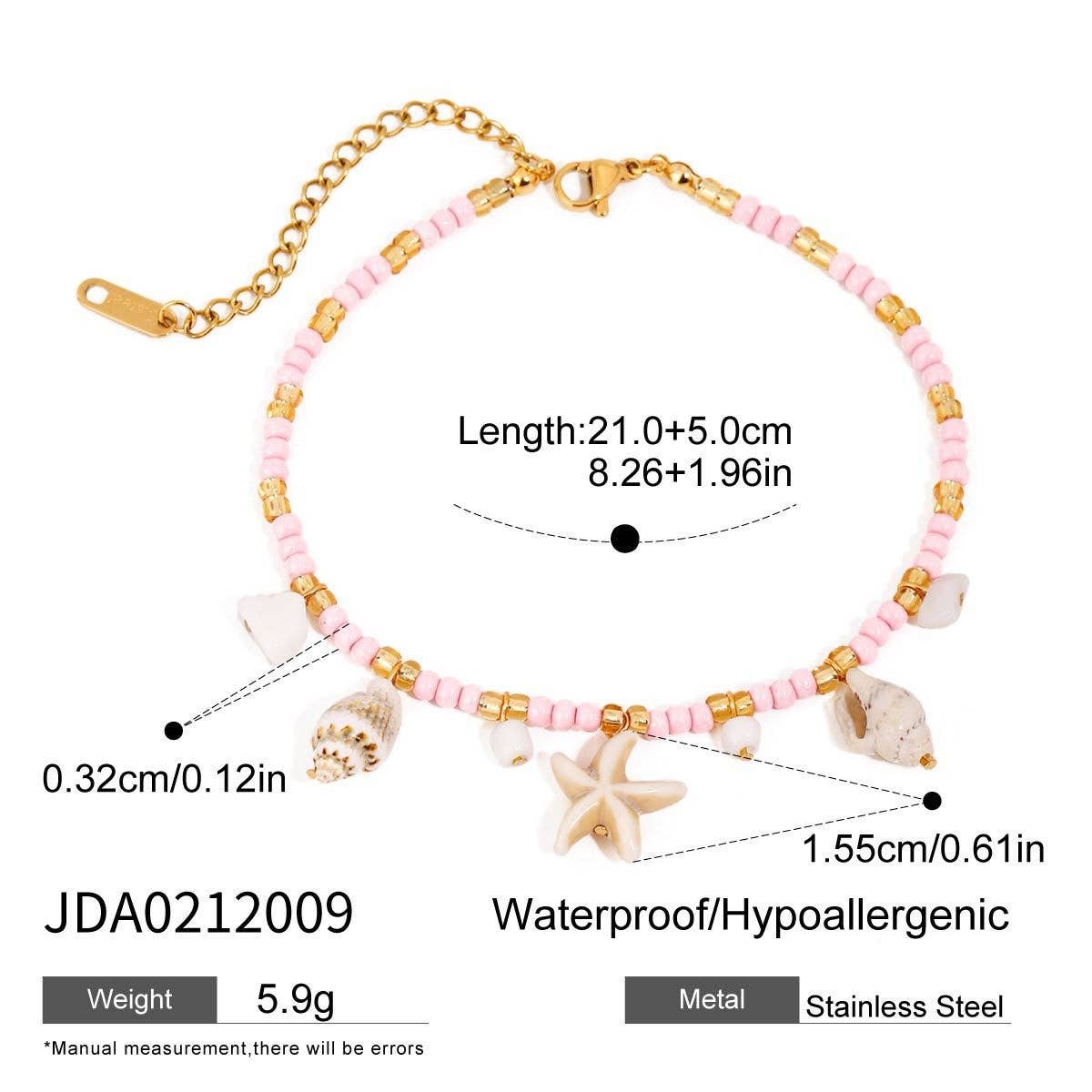 18K Gold Shell Bead Anklet, Stainless Steel_CWAJE4755
