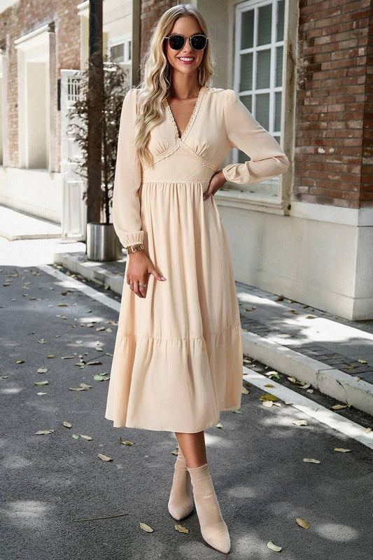 CWDMD0745_Deep V-neck Long Sleeve Maxi Dress