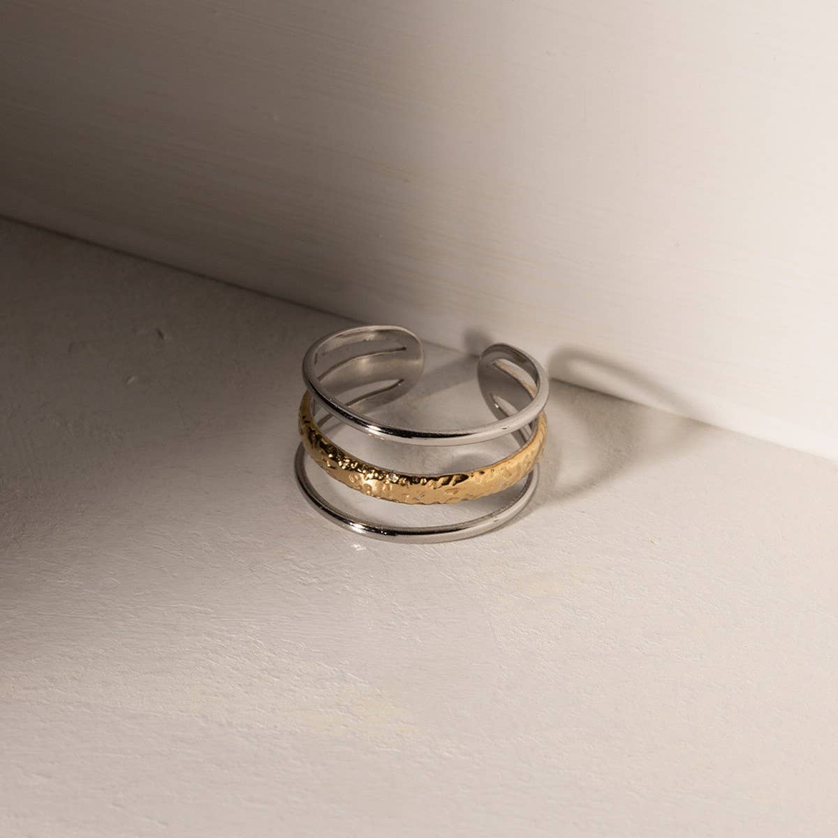 STAINLESS STEEL COLOR MATCHING THREE-LAYER RINGS_CWAJE1240