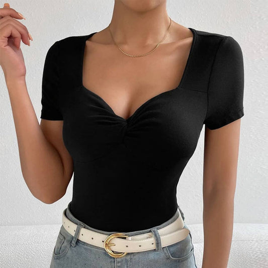 V-NECK SLIM TEMPERAMENT SHORT-SLEEVED KNIT SHIRT