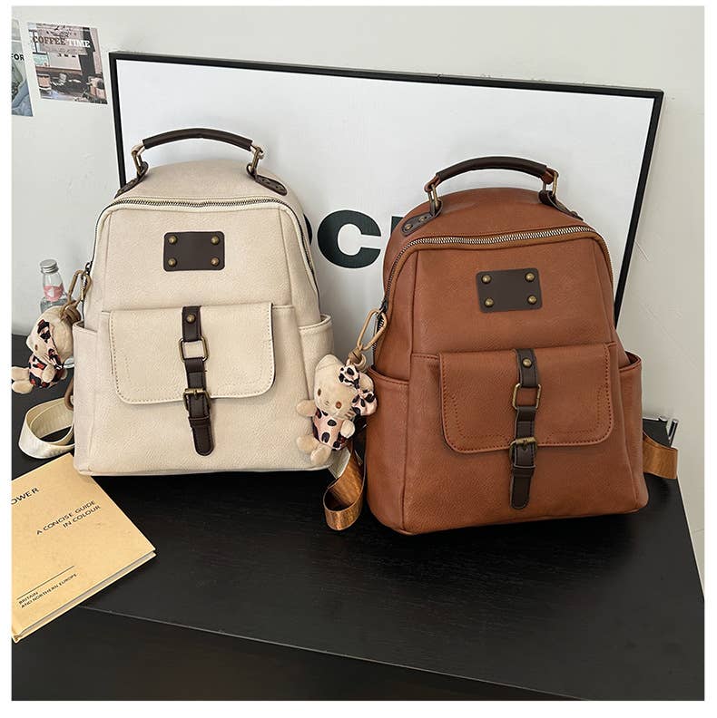 Retro large-capacity leather commuter backpack