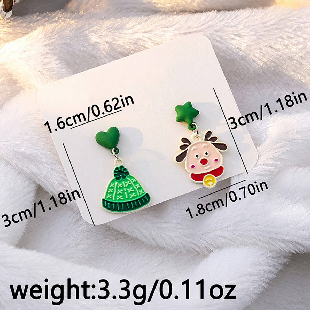 CHRISTMAS ELK BELL BOW ASYMMETRICAL EARRINGS