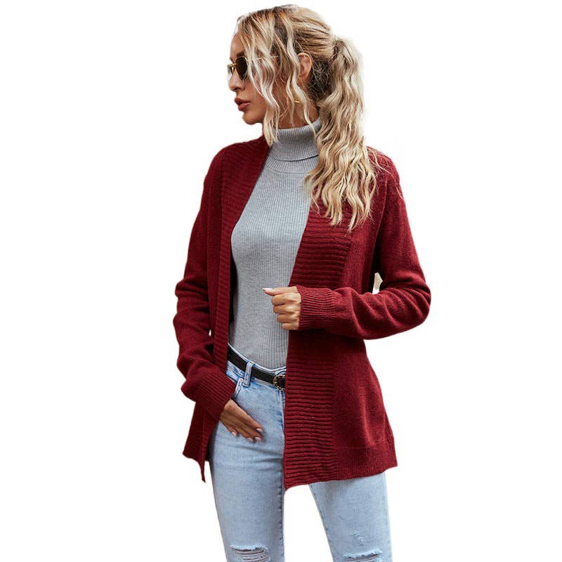 V-NECK LACE-UP WAIST NO BUTTON UP CARDIGAN