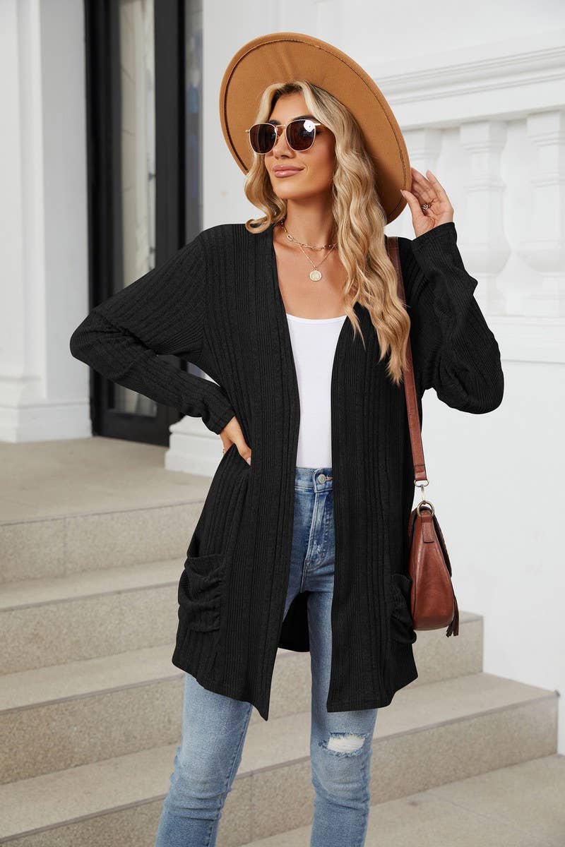 CWOCAL1923_BRUSHED POCKET LONG SLEEVE CARDIGAN COAT