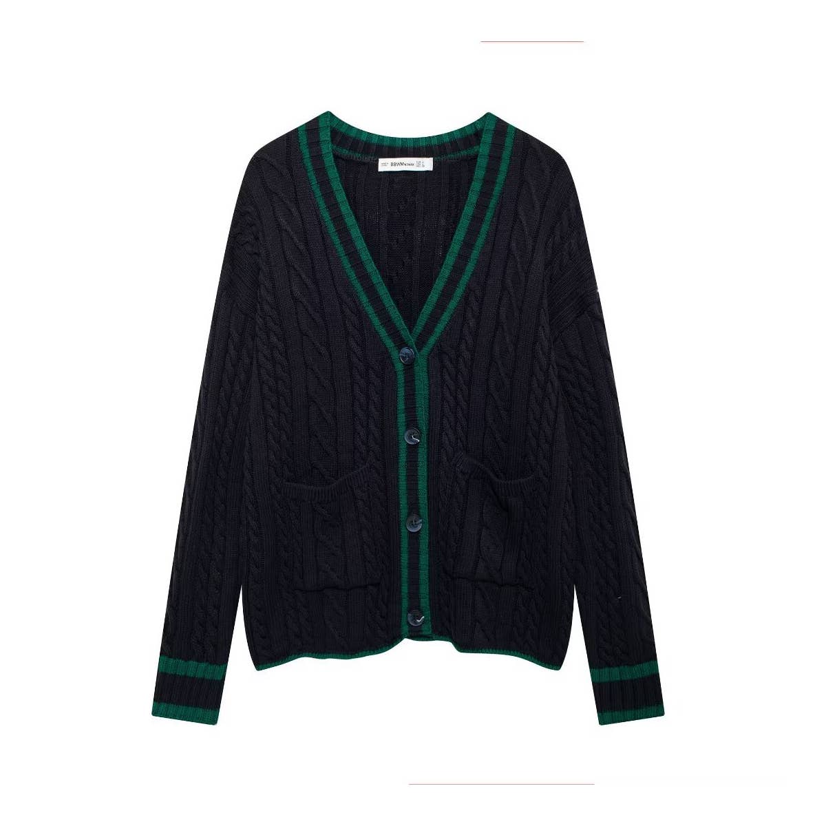 V-neck long sleeve coat in contrasting colors