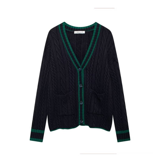 V-neck long sleeve coat in contrasting colors