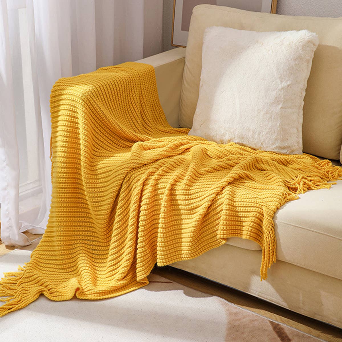 KNITTED SOFT WARM SOFA BLANKET BED END BLANKET