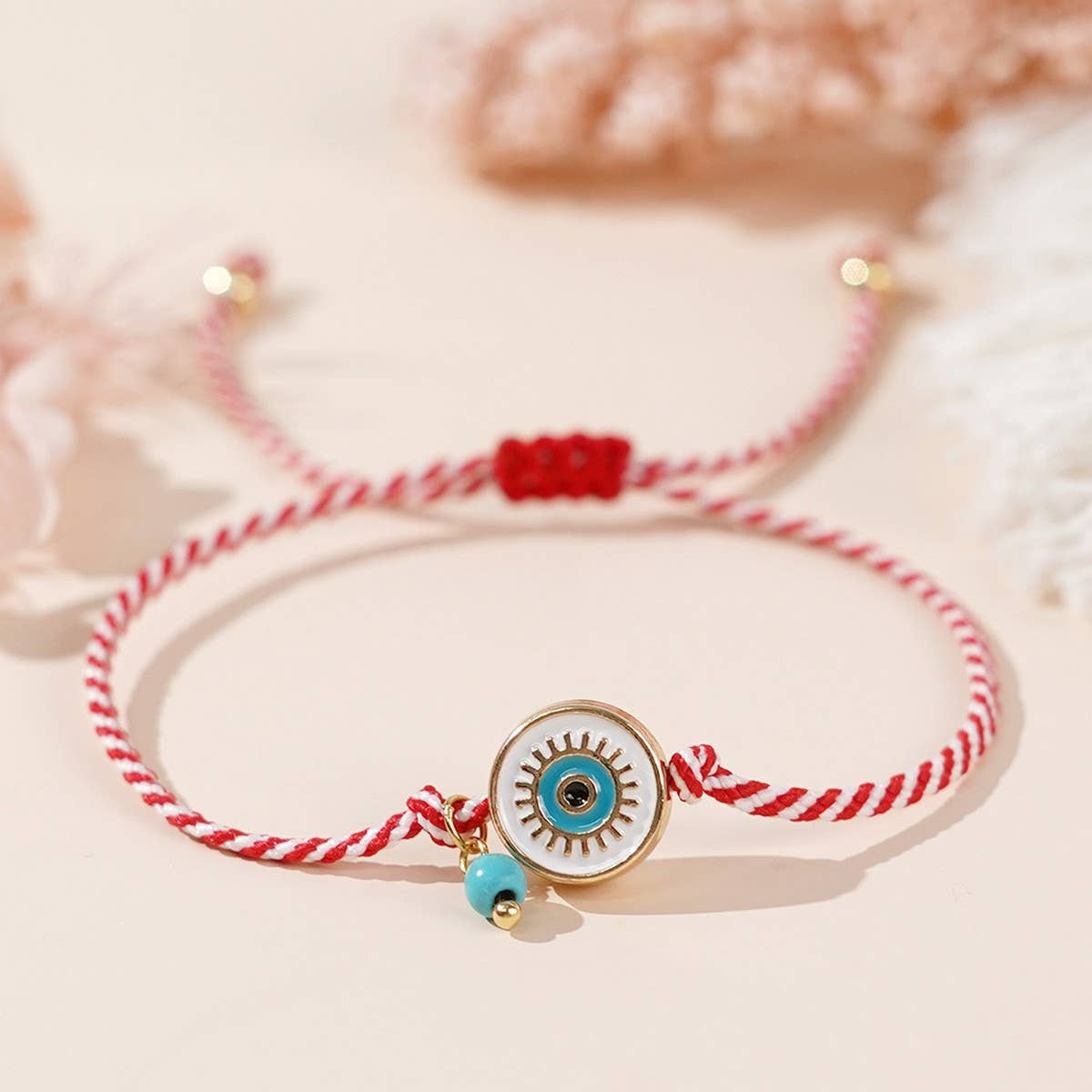 WHITE EYES TURQUOISE RED AND WHITE ROPE BRACELET