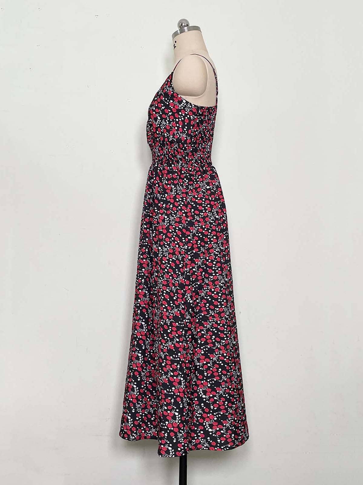 PRINTED HALTER V-NECK WAIST DRESS