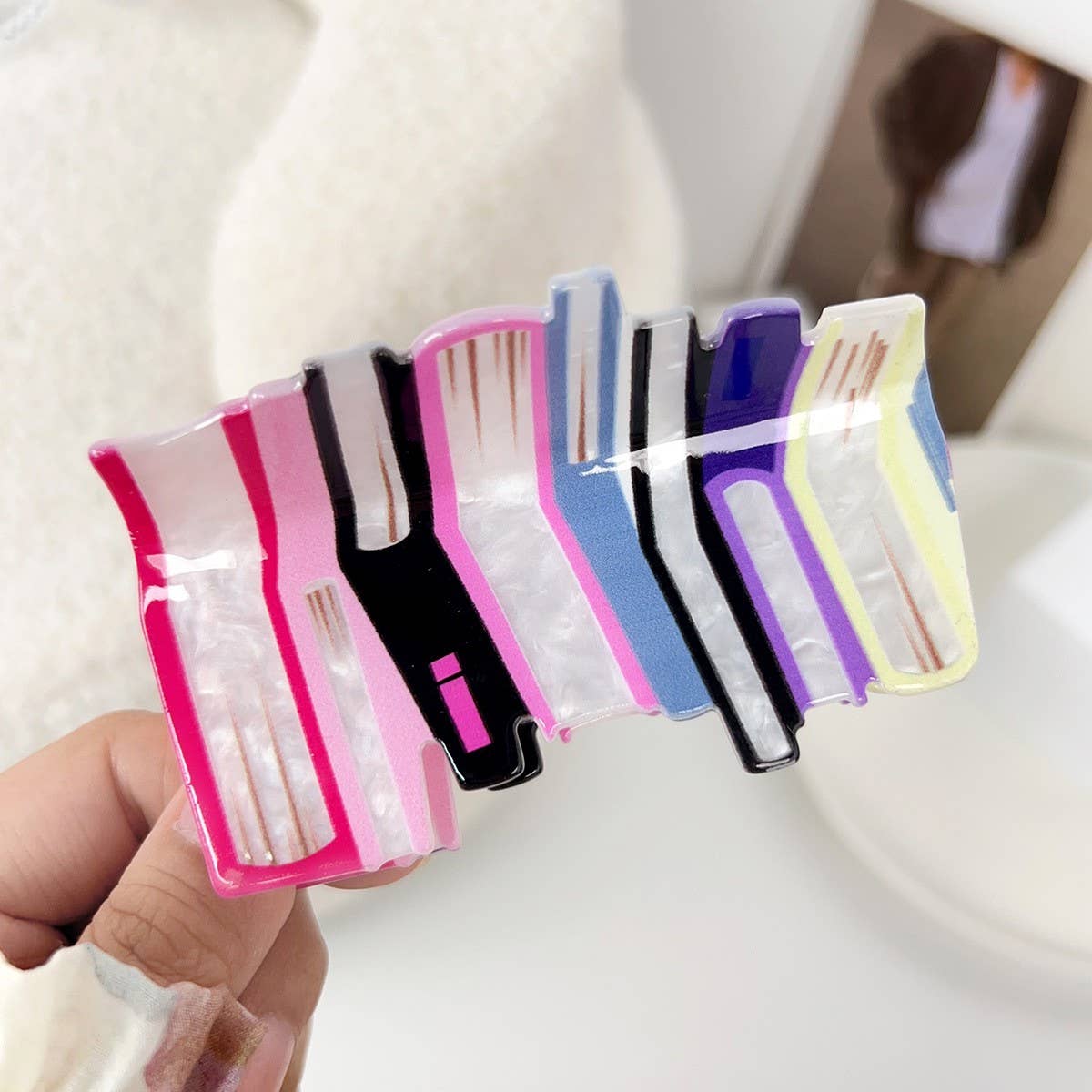 Book Style Acrylic Hair Claw Clip, Colorblock_CWAHA2069