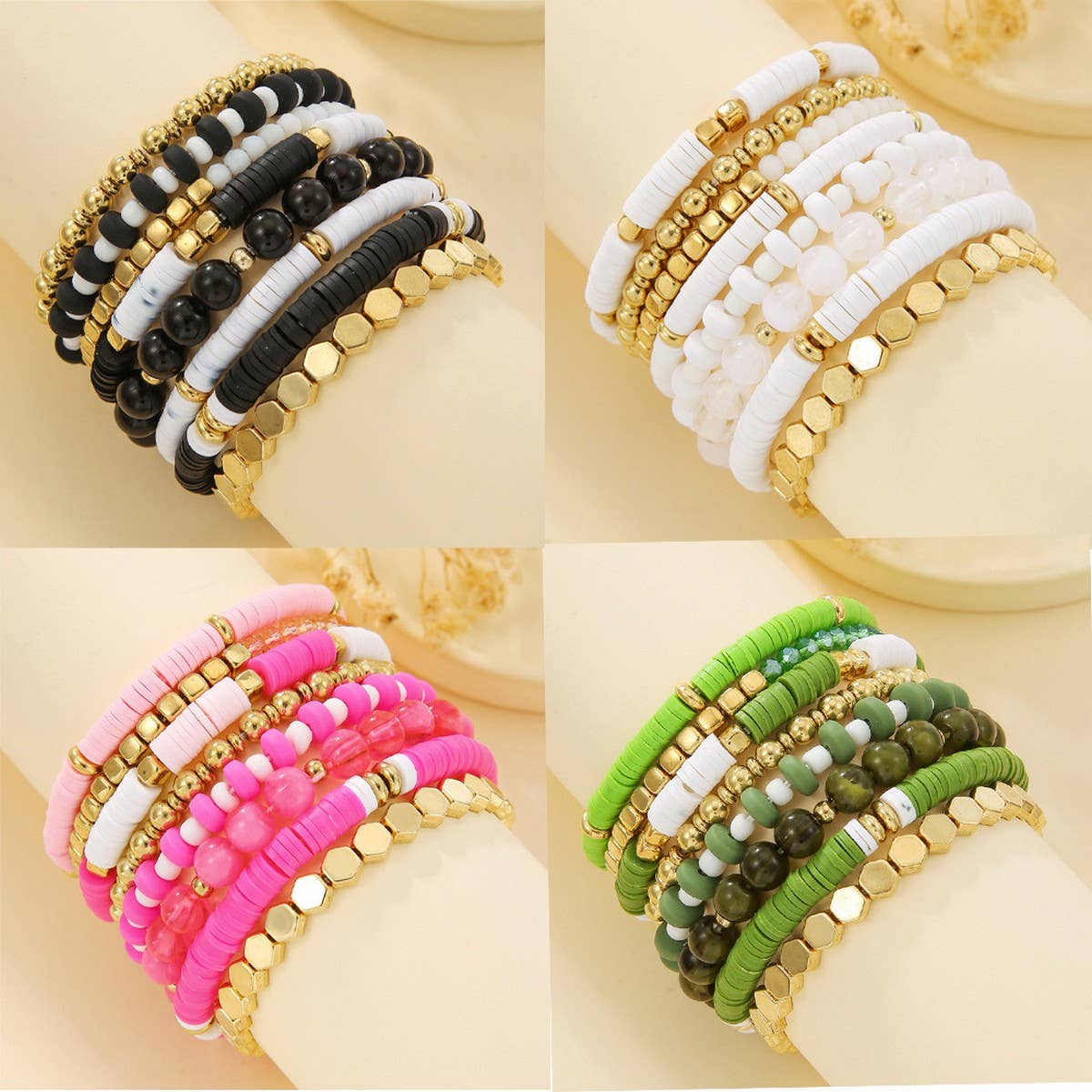 SIMPLE MULTI-STRAP POLYMER CLAY BRACELET SET_CWMM3527