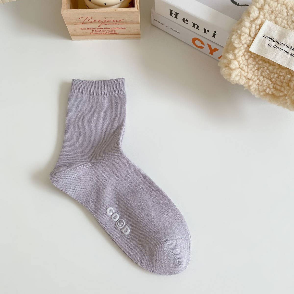 CWMS2515_NEW AUTUMN AND WINTER LETTER SMILEY FACE SOCKS